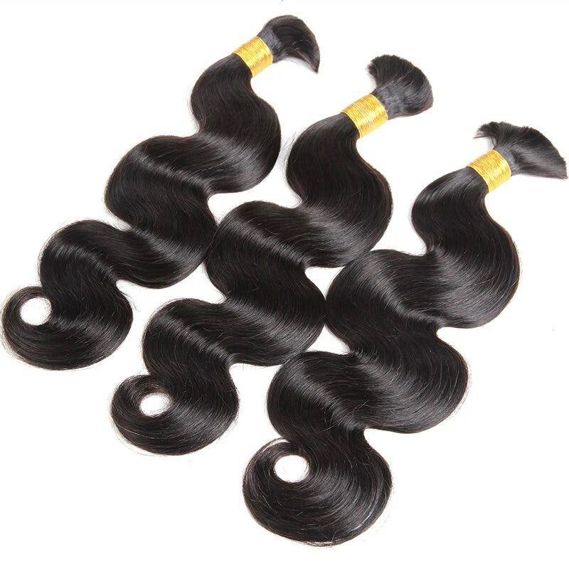 Boho Hair Bulk Virgin Remy Human Hair for Boho Braids, Body Wave Bulk for Braiding Bohemian Knotless Braids 100g #1B Natural Color