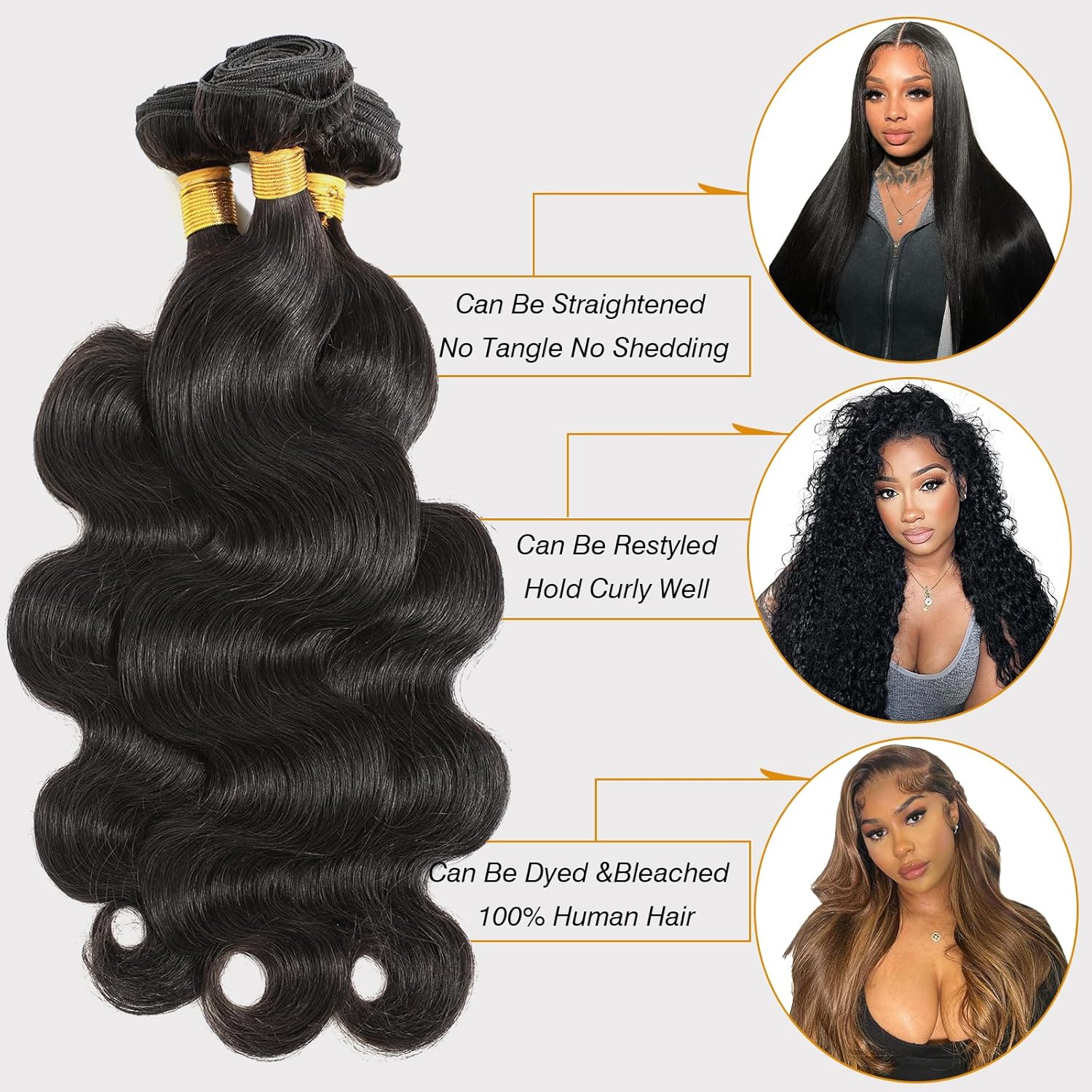 100% Virgin Human Hair Bundles Body Wave Silky Soft Sew-In Weave Brazilian Hair Weft 100g