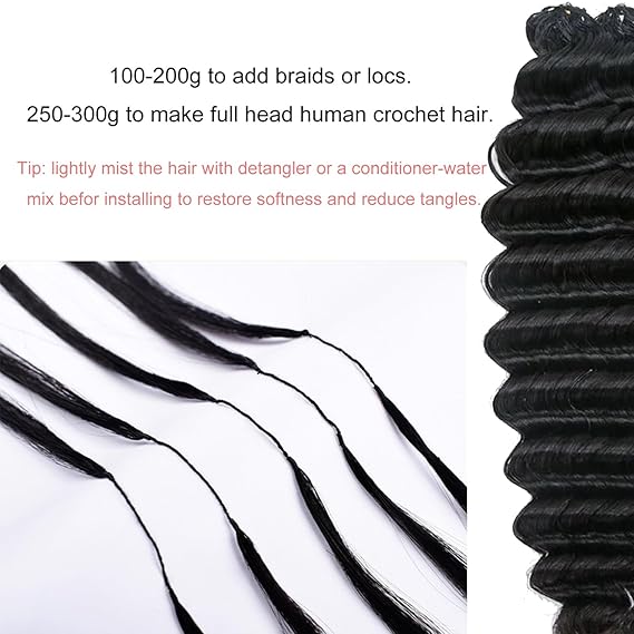 Feather Crochet Hair Virgin Human Hair Deep Wave Silky Soft Crochet Hair Braids 110g/bundle Natural Color